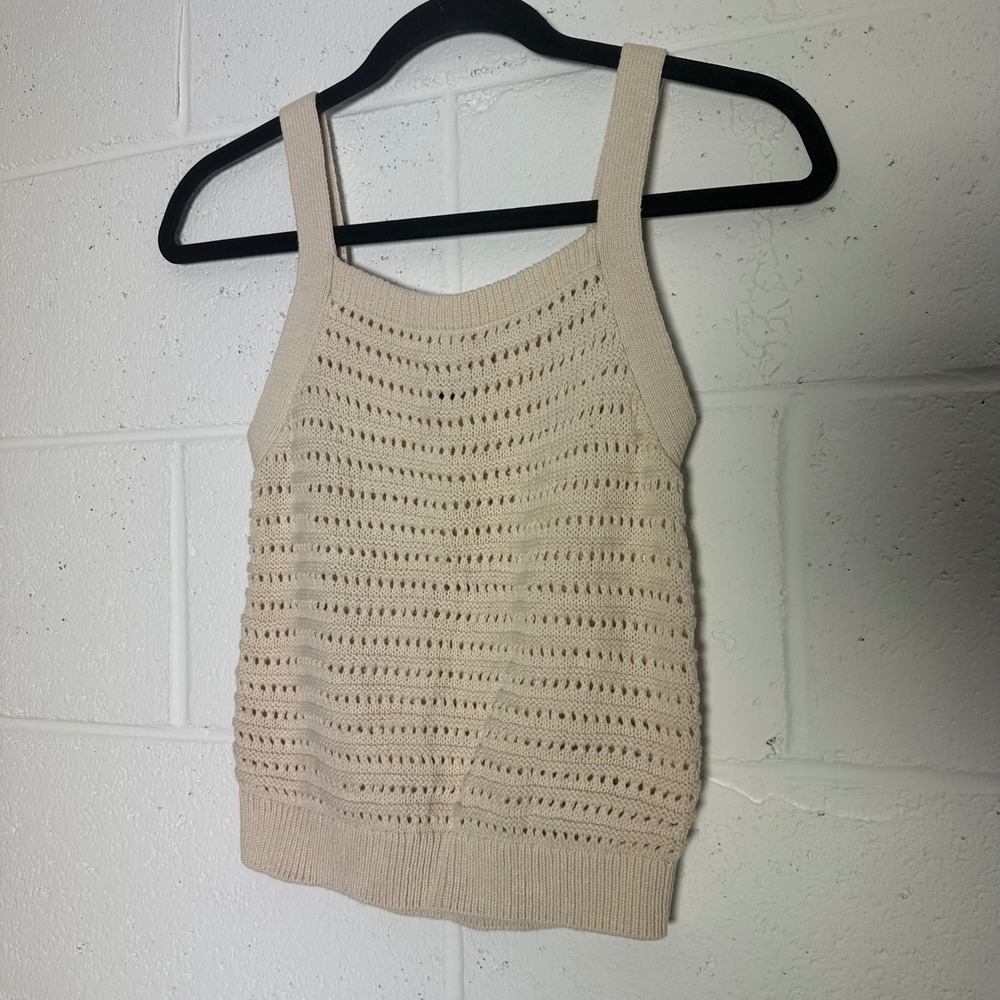 Universal Thread Cream Crochet Knit Tank Top Square Neck XS  cottagecore
